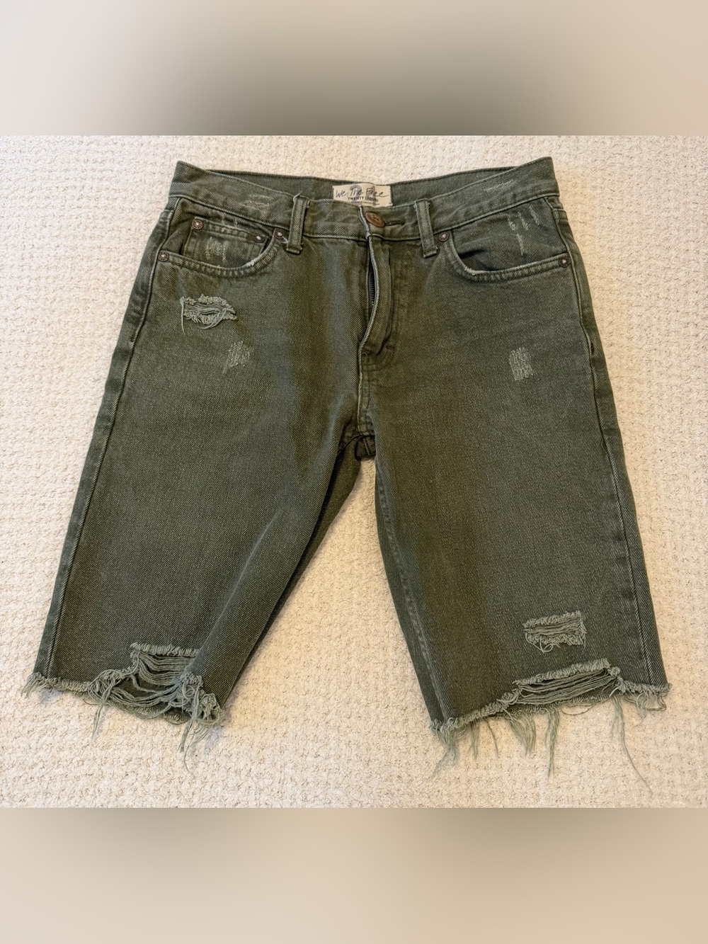 We The Free Olive Green Distressed Bermuda Cutoff Denim Shorts Size 24